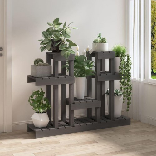 Plantestativ 104,5x25x77,5 cm massivt fyrretræ grå