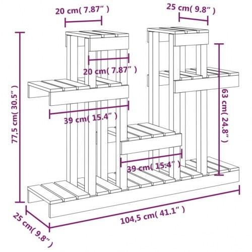 Plantestativ i massivt fyrretræ - gyldenbrun, 104,5 × 25 × 77,5 cm