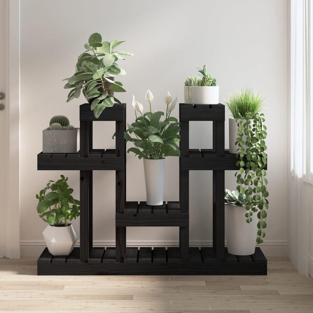 Plantestativ 104,5x25x77,5 cm massivt fyrretræ sort