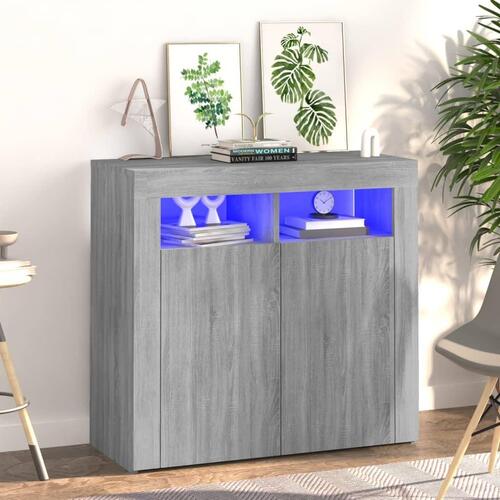 Skænk med LED-lys 80x35x75 cm grå sonoma-eg