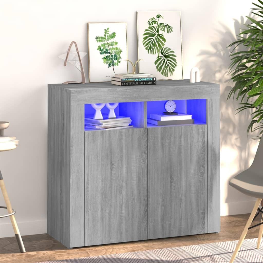 Skænk med LED-lys 80x35x75 cm grå sonoma-eg