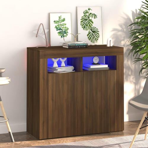 Skænk med LED-lys 80x35x75 cm brun eg