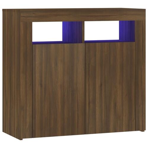 Skænk med LED-lys 80x35x75 cm brun eg