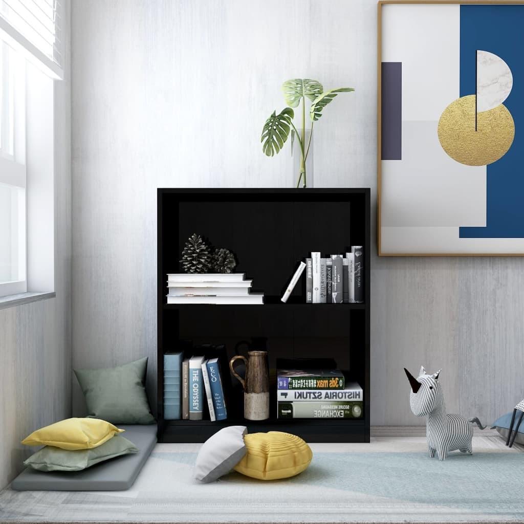 Bogreol 60x24x76 cm konstrueret træ sort højglans