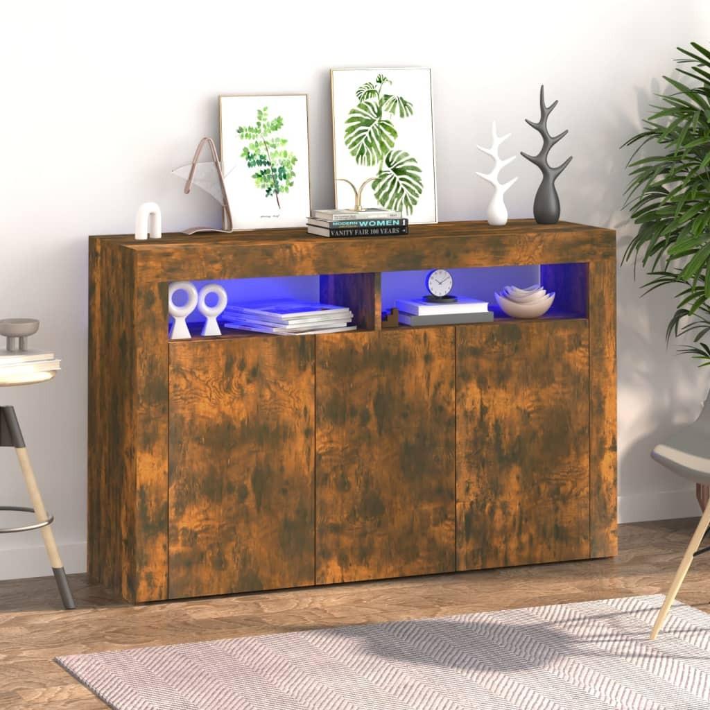 Skænk med LED-lys 115,5x30x75 røget eg