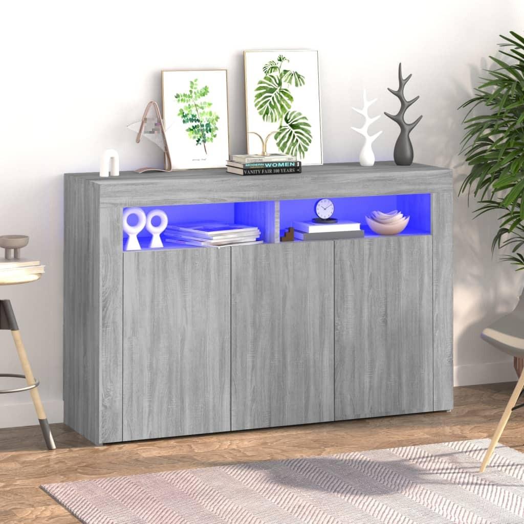 Skænk med LED-lys 115,5x30x75 cm grå sonoma-eg