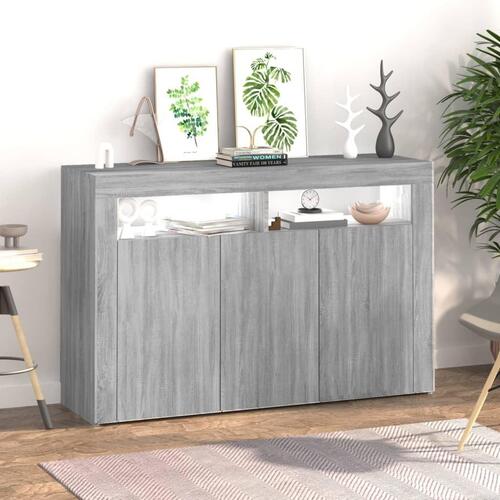 Skænk med LED-lys 115,5x30x75 cm grå sonoma-eg