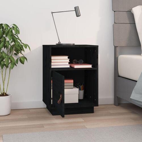 Sengebord 40x34x55 cm massivt fyrretræ sort