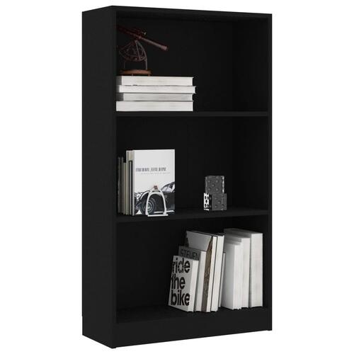 Bogreol med 3 hylder 60x24x109 cm konstrueret træ sort