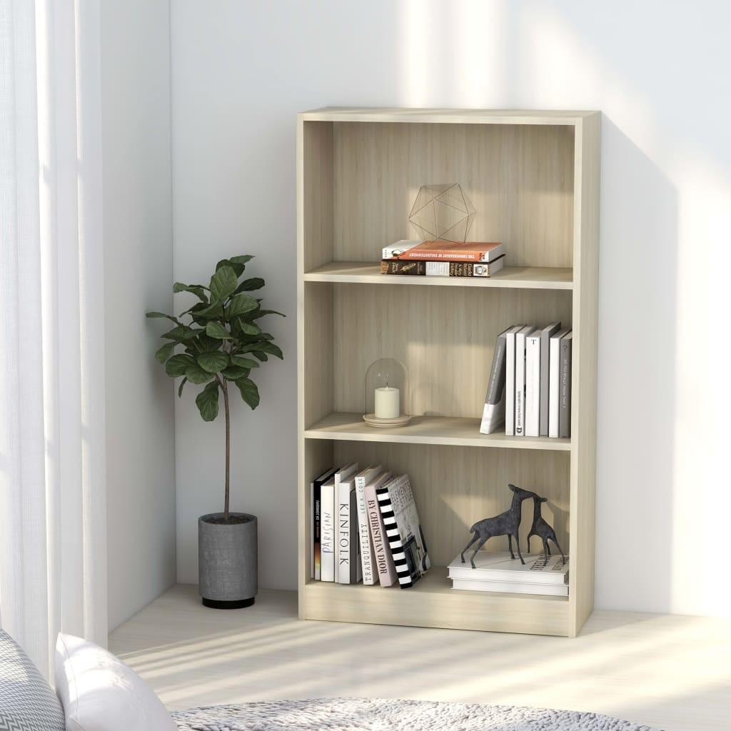 Bogreol med 3 hylder 60x24x109 cm konstrueret træ sonoma-eg