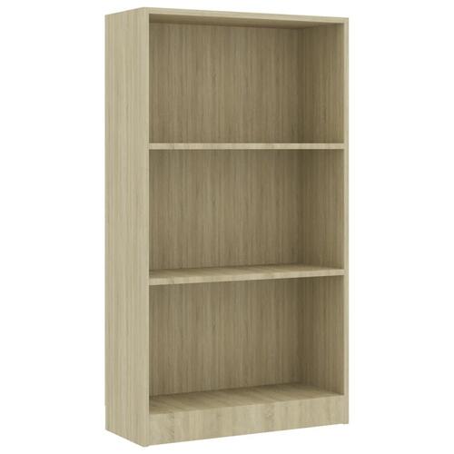 Bogreol med 3 hylder 60x24x109 cm konstrueret træ sonoma-eg