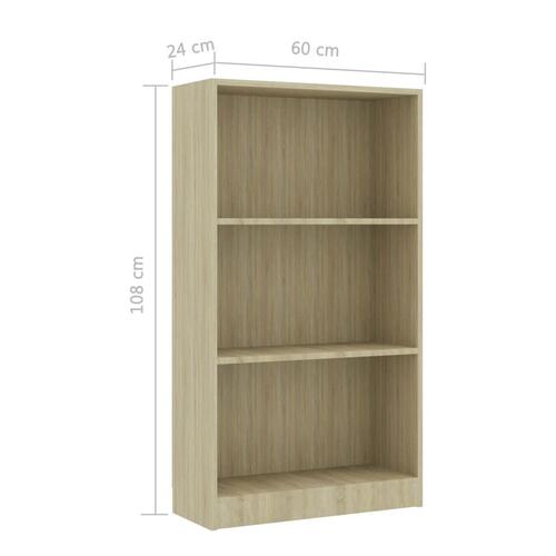 Bogreol med 3 hylder 60x24x109 cm konstrueret træ sonoma-eg