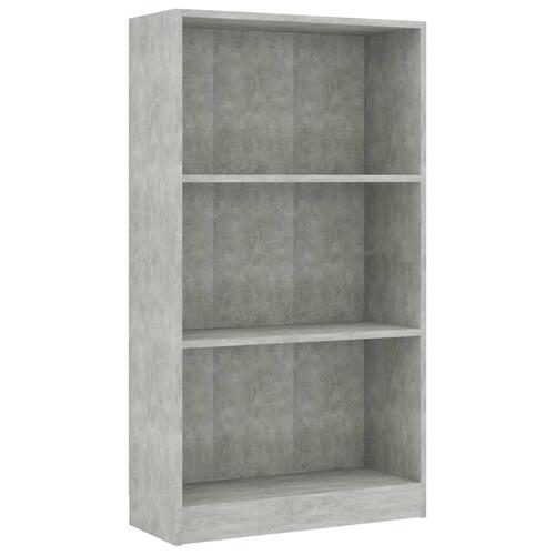 Bogreol med 3 hylder 60x24x109 cm konstrueret træ betongrå