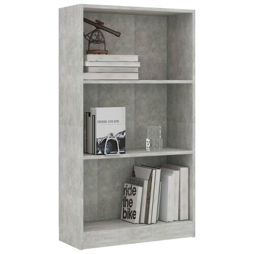 Bogreol med 3 hylder 60x24x109 cm konstrueret træ betongrå