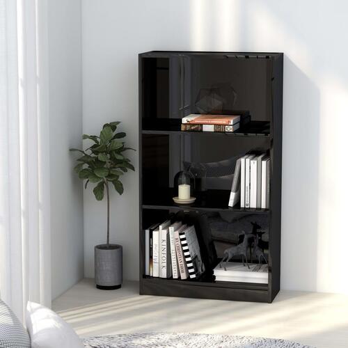 Bogreol med 3 hylder 60x24x109 cm konstrueret træ sort højglans