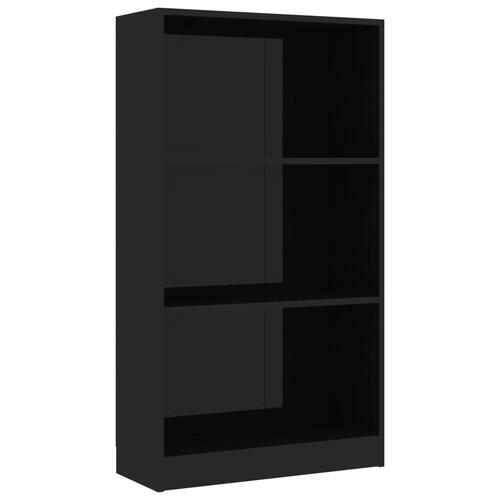 Bogreol med 3 hylder 60x24x109 cm konstrueret træ sort højglans