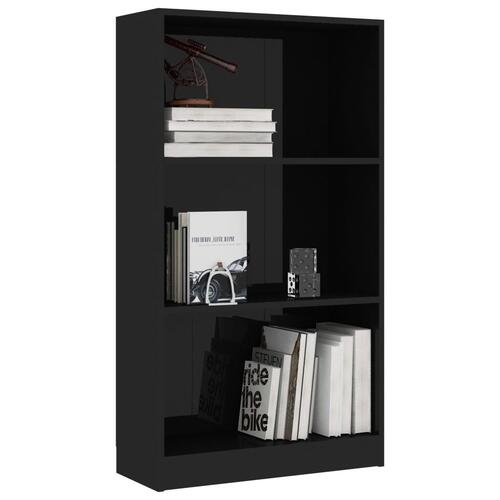 Bogreol med 3 hylder 60x24x109 cm konstrueret træ sort højglans
