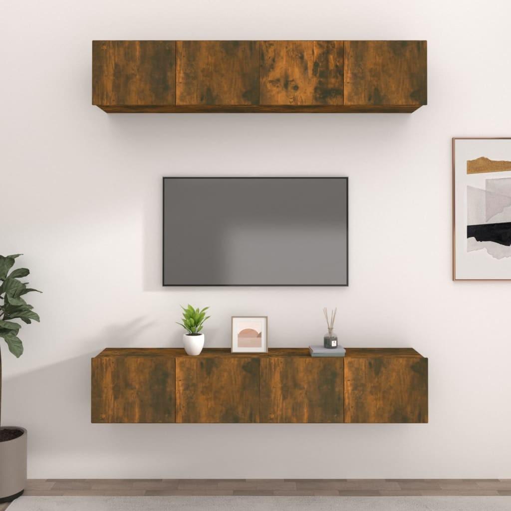 Tv-skabe 4 stk. 80x30x30 cm konstrueret træ røget egetræsfarve