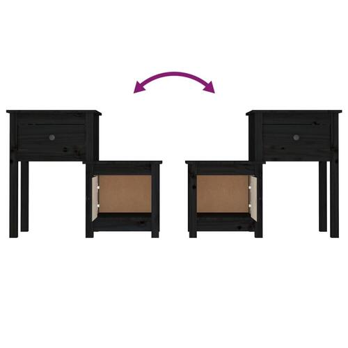 Sengeborde 2 stk. 79,5x38x65,5 cm massivt fyrretræ sort