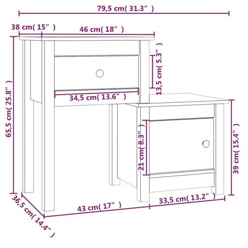 Sengeborde 2 stk. 79,5x38x65,5 cm massivt fyrretræ sort