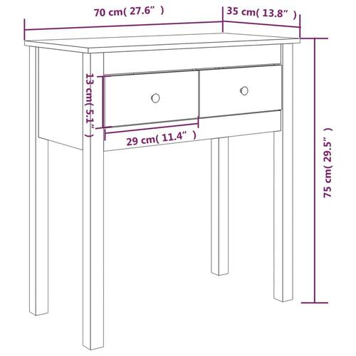 Konsolbord 70x35x75 cm massivt fyrretræ hvid