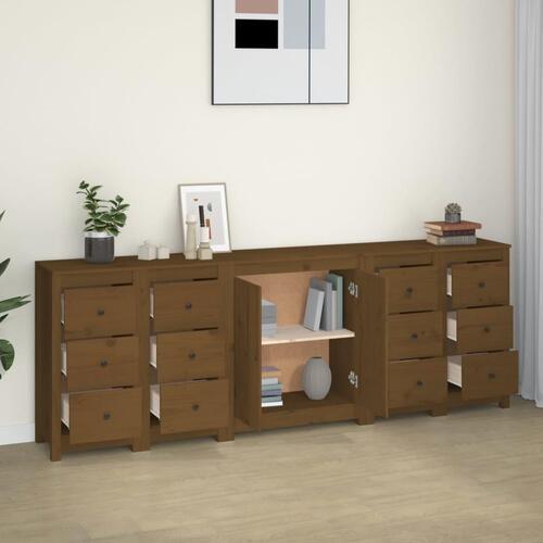 Skænk 230x35x80 cm massivt fyrretræ gyldenbrun
