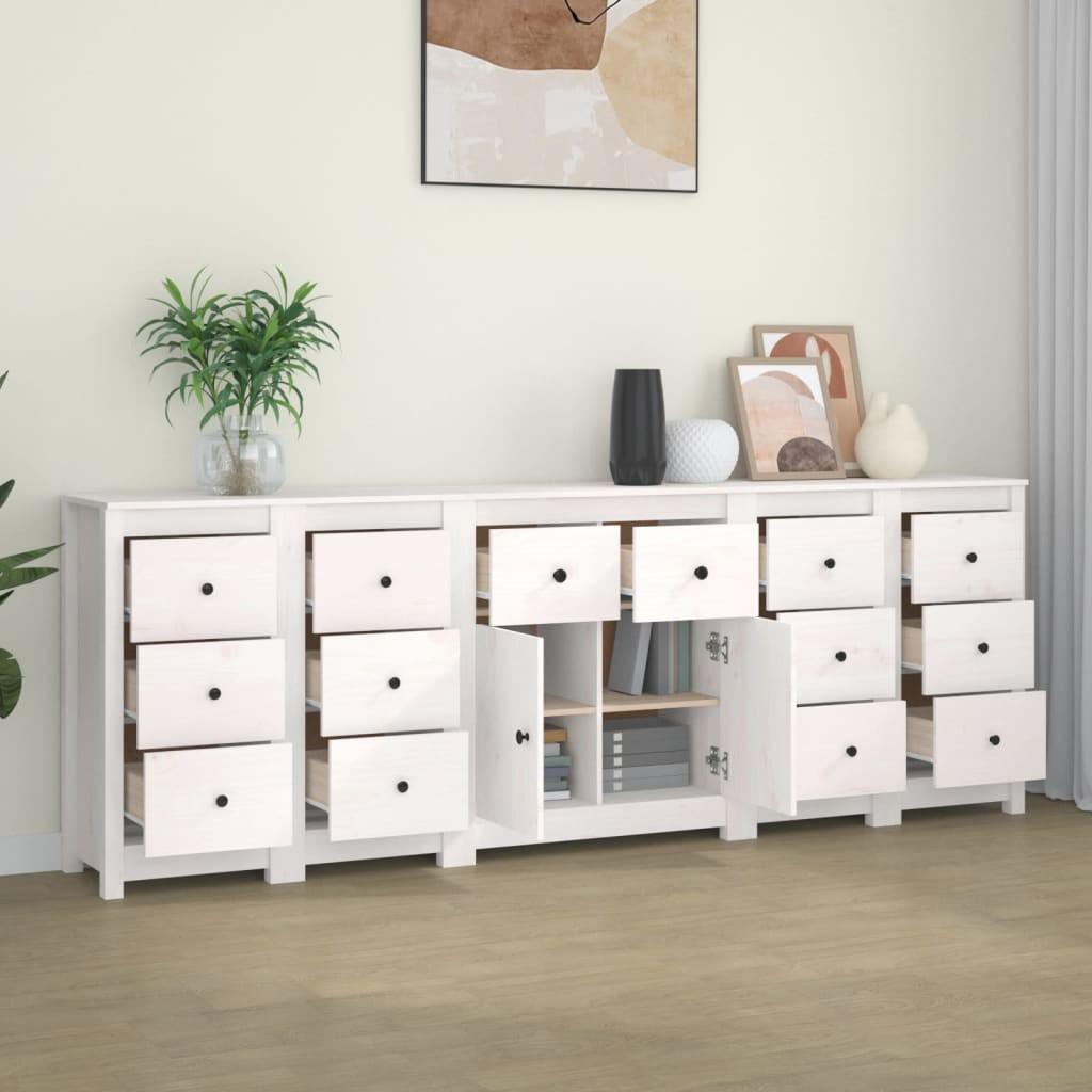 Skænk 230x35x80 cm massivt fyrretræ hvid
