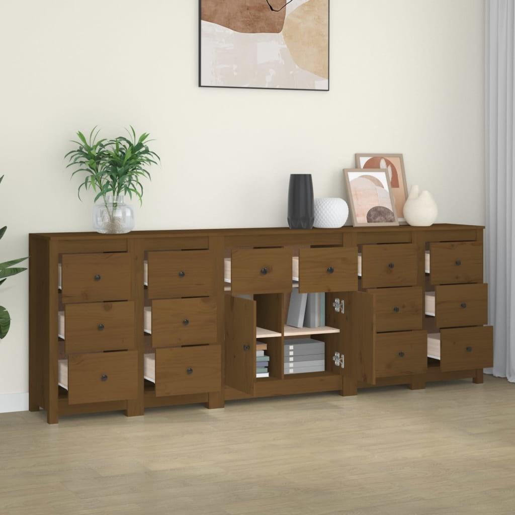 Skænk 230x35x80 cm massivt fyrretræ gyldenbrun