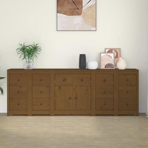 Skænk 230x35x80 cm massivt fyrretræ gyldenbrun