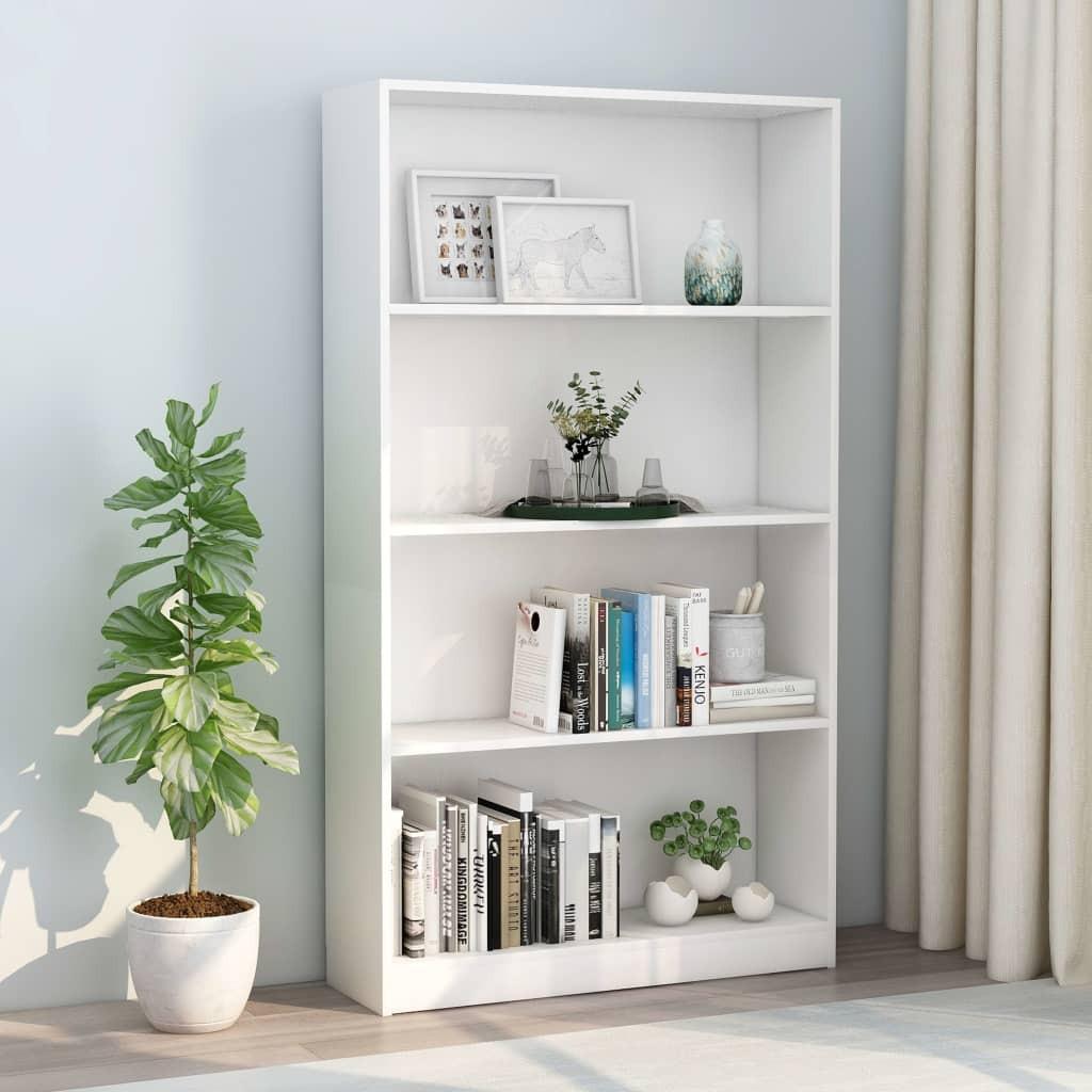 Bogreol med 4 hylder 80x24x142 cm konstrueret træ hvid