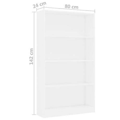 Bogreol med 4 hylder 80x24x142 cm konstrueret træ hvid