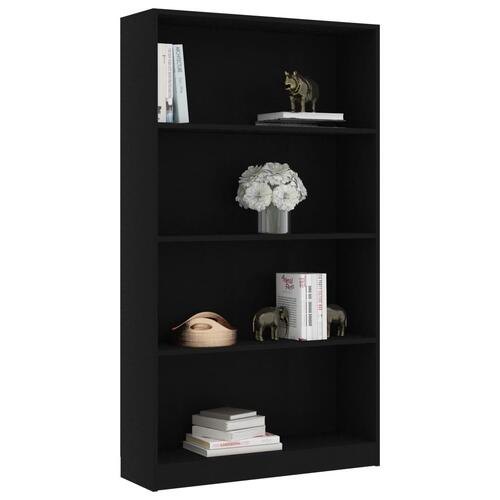 Bogreol med 4 hylder 80x24x142 cm konstrueret træ sort