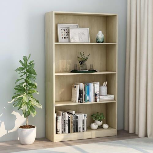 Bogreol med 4 hylder 80x24x142 cm konstrueret træ sonoma-eg