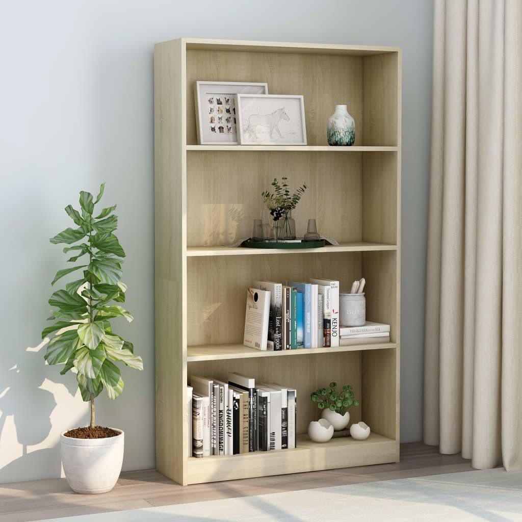 Bogreol med 4 hylder 80x24x142 cm konstrueret træ sonoma-eg