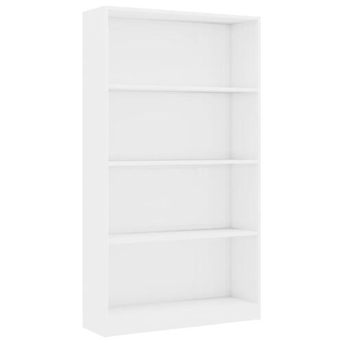 Bogreol med 4 hylder 80x24x142 cm konstrueret træ hvid højglans