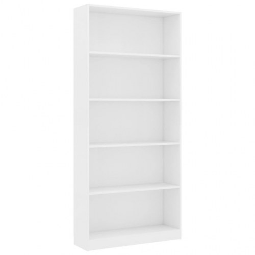 Bogreol med 5 hylder 80x24x175 cm konstrueret træ hvid