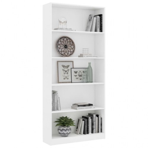 Bogreol med 5 hylder 80x24x175 cm konstrueret træ hvid