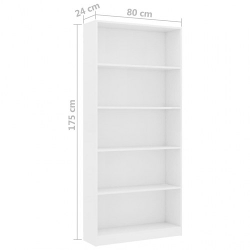 Bogreol med 5 hylder 80x24x175 cm konstrueret træ hvid