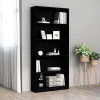 Bogreol med 5 hylder 80x24x142 cm konstrueret træ sort