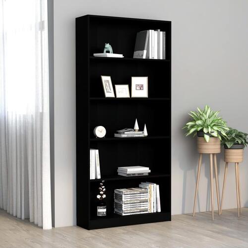 Bogreol med 5 hylder 80x24x142 cm konstrueret træ sort