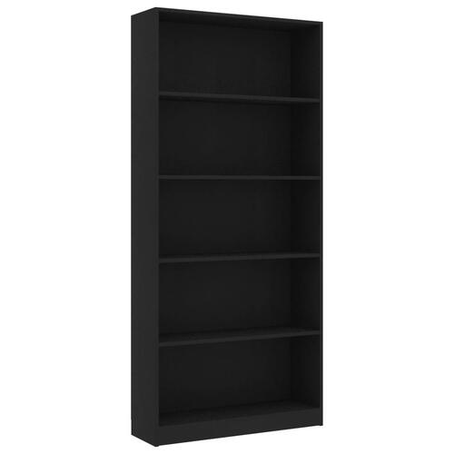 Bogreol med 5 hylder 80x24x142 cm konstrueret træ sort