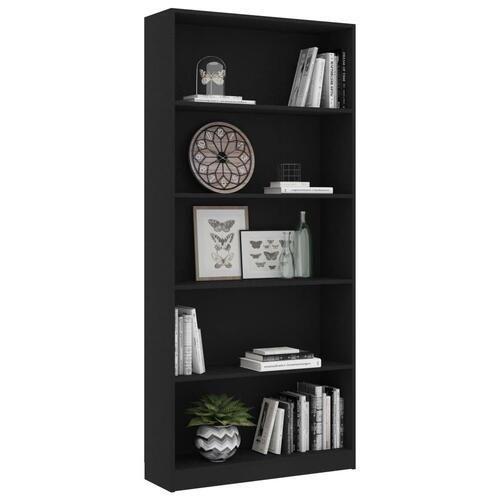 Bogreol med 5 hylder 80x24x142 cm konstrueret træ sort