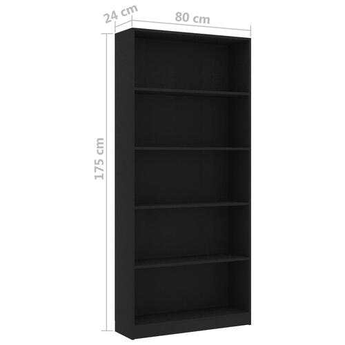 Bogreol med 5 hylder 80x24x142 cm konstrueret træ sort