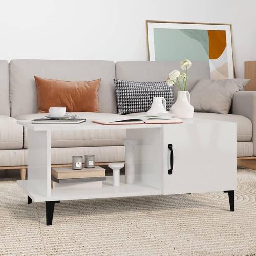 Sofabord 90x50x40 cm konstrueret træ hvid højglans
