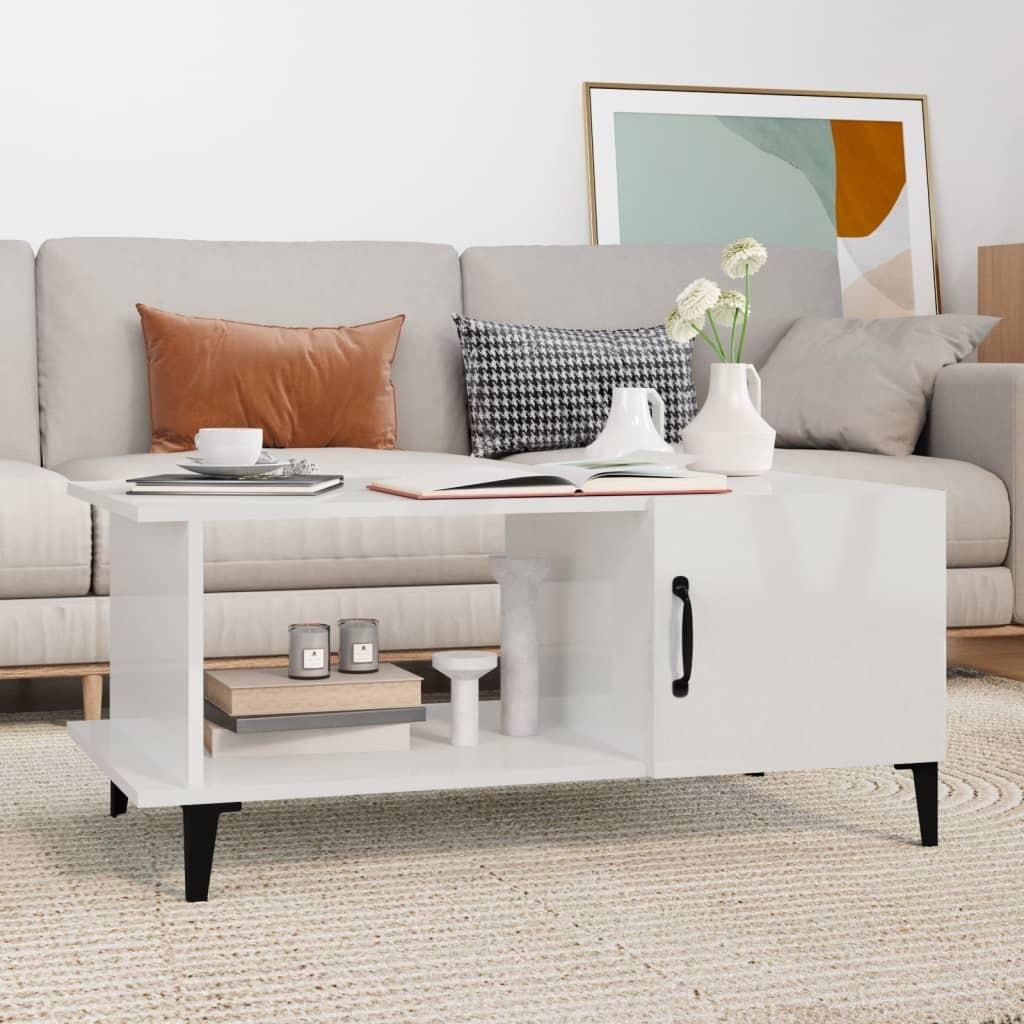 Sofabord 90x50x40 cm konstrueret træ hvid højglans