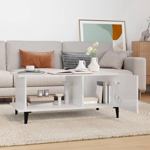 Sofabord 90x50x40 cm konstrueret træ hvid højglans