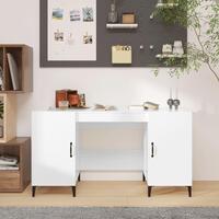 Skrivebord 140x50x75 cm konstrueret træ hvid højglans