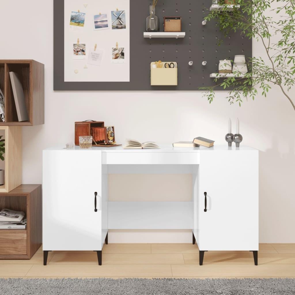 Skrivebord 140x50x75 cm konstrueret træ hvid højglans