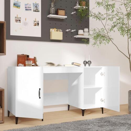 Skrivebord 140x50x75 cm konstrueret træ hvid højglans