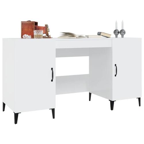 Skrivebord 140x50x75 cm konstrueret træ hvid højglans